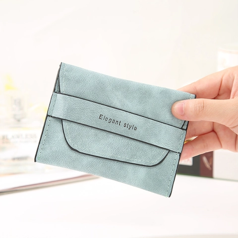 Women Frosted PU Leather Short Wallet Vintage Minimalist Snap Button Card Holder Elegant Style Small Coin Purse Case