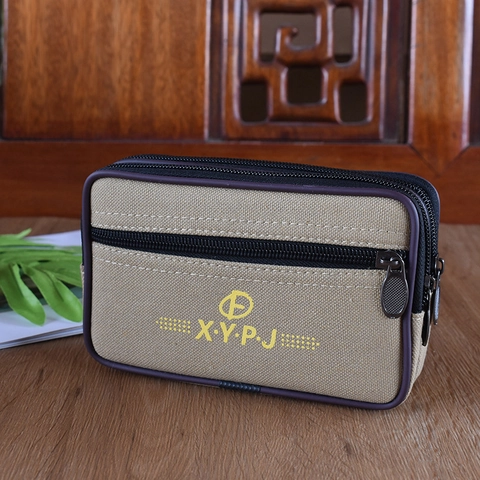 Herren Gürteltasche Aus Leinwand Wasserdichte Mehrlagige Reißverschlusstasche Für Mobiltelefone Outdoor Freizeit Reiseschmuck