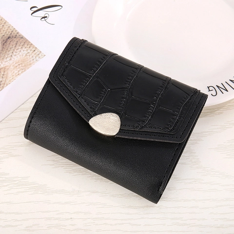 Women Fashion Short PU Leather Wallet Crocodile Pattern Tri-Fold Purse With Metal Buckle Card Holder Coin Bag