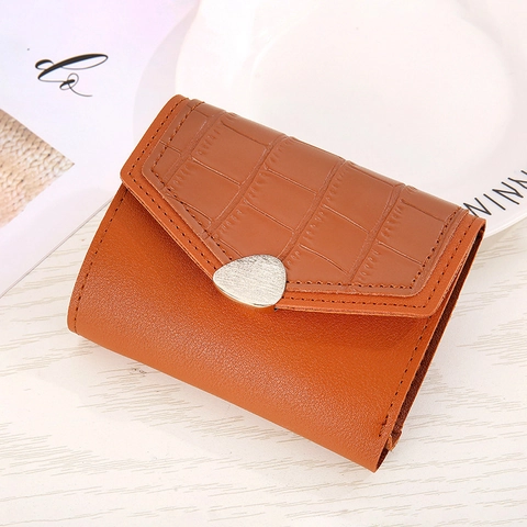 Women Fashion Short PU Leather Wallet Crocodile Pattern Tri-Fold Purse With Metal Buckle Card Holder Coin Bag