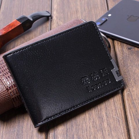 Unisex PU Leather Driver License Card Holder Multi Slot Business Lychee Grain Document Protection Wallet With Metal Corner