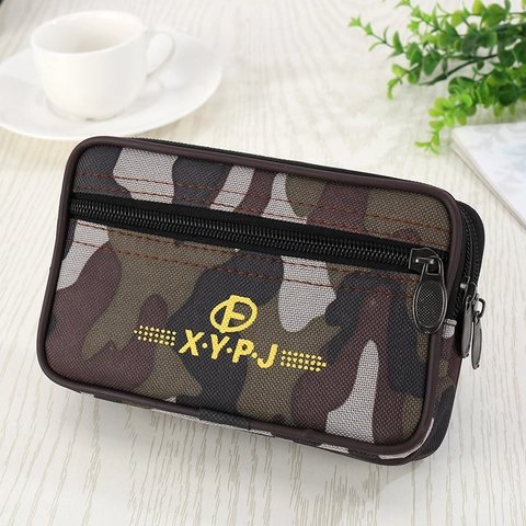 Herren Camouflage PU-Leder Gürteltasche Doppelreißverschluss Outdoor Handy Tasche Mehrlagige Casual Hüfttasche Für Reisen