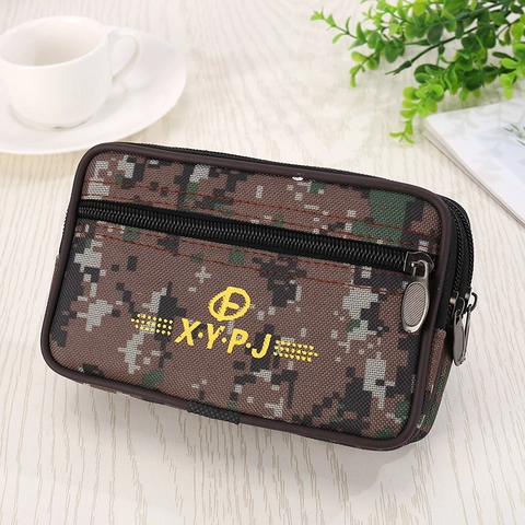 Herren Camouflage PU-Leder Gürteltasche Doppelreißverschluss Outdoor Handy Tasche Mehrlagige Casual Hüfttasche Für Reisen