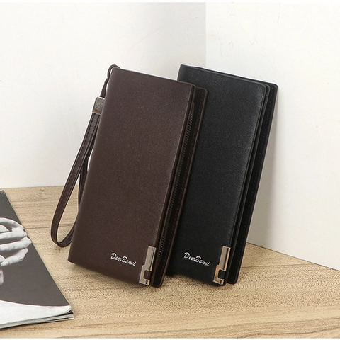 Portefeuille Long Homme Pochette à Fermeture Éclair Grande Capacité Multi Emplacements Cartes en Cuir PU Avec Dragonne Business