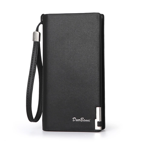 Portefeuille Long Homme Pochette à Fermeture Éclair Grande Capacité Multi Emplacements Cartes en Cuir PU Avec Dragonne Business