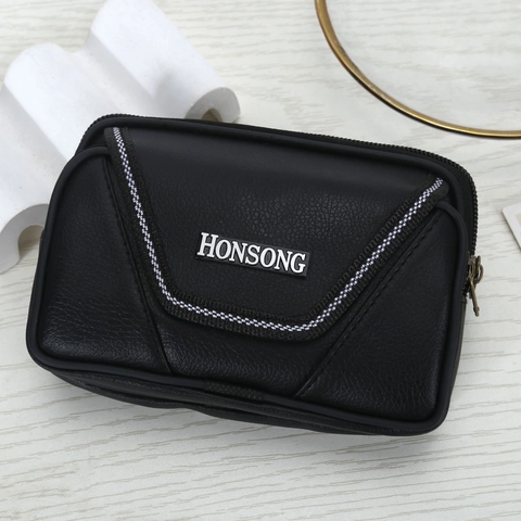 Sac de Ceinture pour Téléphone Portable en Cuir PU Décontracté pour Hommes Pochette de Taille à Double Fermeture Éclair Extérieur