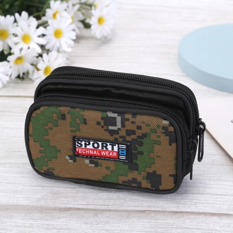 Herren Camouflage Leinwand Gürtelschlaufe Handytasche Doppelreißverschluss Gürteltasche Outdoor Sport Mini Tragetasche Für Herren