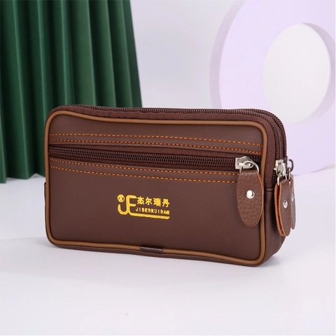 Herren Gürteltasche aus PU-Leder Mehrlagige Reißverschlusstasche Handy-Pouch Vintage-Gürteltasche Business-Casual-Minibag