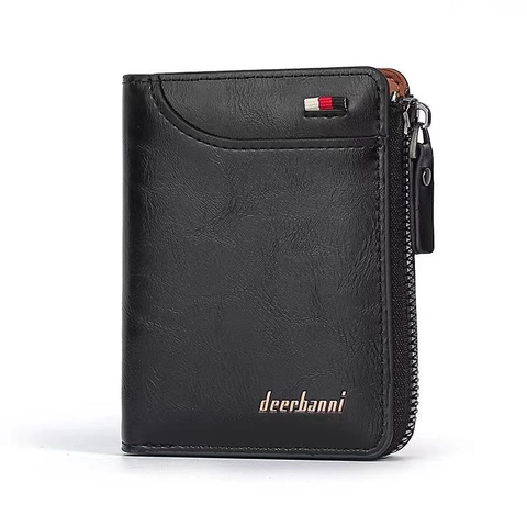 Portefeuille pour Hommes Business Décontracté en Cuir PU Court Bifold Design Rayé Tricolore Porte-Monnaie avec Fermeture Éclair en L Emplacements pour Cartes