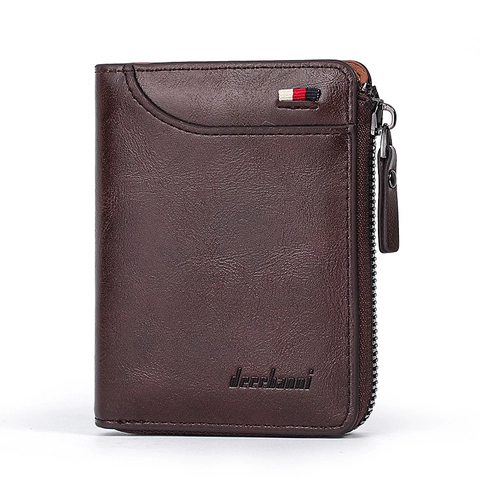 Portefeuille pour Hommes Business Décontracté en Cuir PU Court Bifold Design Rayé Tricolore Porte-Monnaie avec Fermeture Éclair en L Emplacements pour Cartes