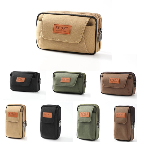 Men Casual PU Leather Phone Waist Bag Multi-Layer Outdoor Belt Pouch Sporty Smartphone Case Belt Loop Mini Wallet Carry Bag