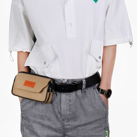 Men Casual PU Leather Phone Waist Bag Multi-Layer Outdoor Belt Pouch Sporty Smartphone Case Belt Loop Mini Wallet Carry Bag