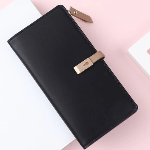 Minimalist Women Long Zipper Wallet PU Leather Solid Color Bifold Clutch Purse Daily Fashion Multi Slot Handbag For Lady