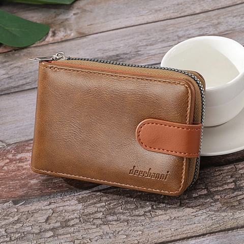 Portefeuille Porte-cartes Accordéon en Cuir PU Vintage pour Hommes Avec Blocage RFID Fermeture Éclair Multi-emplacements Étui Permis