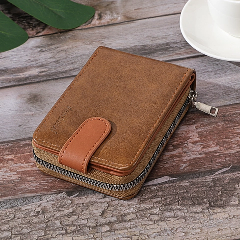 Portefeuille Porte-cartes Accordéon en Cuir PU Vintage pour Hommes Avec Blocage RFID Fermeture Éclair Multi-emplacements Étui Permis