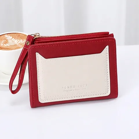 Portafoglio Corto in Pelle PU da Donna Funzionale Portamonete con Cerniera Scomparti Multi-card Custodia per Carte Portatile