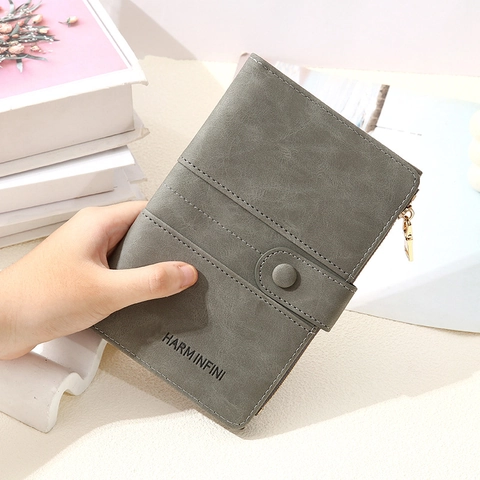 RFID Blockierung Damen PU Leder Geldbörse Urban Minimalistisch Reise Reisepasshülle Clutch Geldbeutel Mit Druckknopf