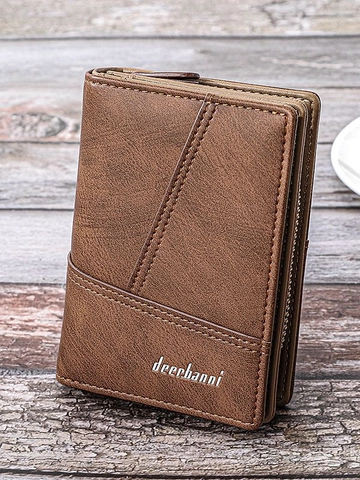 Herren Vintage PU Kurze Geldbörse Zweifach Gefalteter Multifunktions Kartenhalter Mit Reißverschluss Münzfach Retro Matte Textur Nähte Geldbeutel