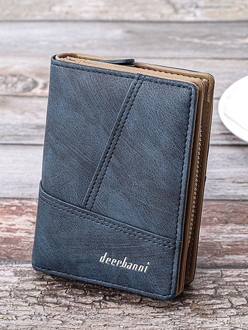 Herren Vintage PU Kurze Geldbörse Zweifach Gefalteter Multifunktions Kartenhalter Mit Reißverschluss Münzfach Retro Matte Textur Nähte Geldbeutel