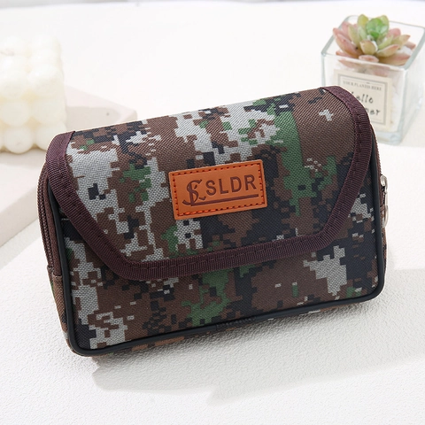 Men Tactical Digital Camouflage Waist Bag PU Leather Nylon Outdoor Sports Belt Phone Pouch Multipurpose Anti Theft Storage Bag
