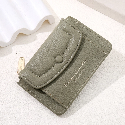Porte-monnaie Court en Cuir PU pour Femmes Texture Litchi Protection RFID Porte-cartes Mini Portefeuille Fermeture Éclair