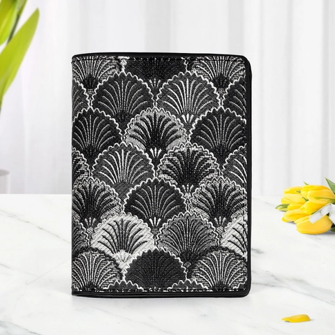 Portefeuille Court en Cuir PU pour Femmes avec Fentes pour Cartes Motif Éventail Géométrique Petit Porte-Cartes Étui Passeport