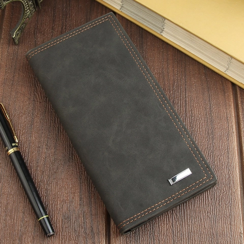 Portafoglio Lungo da Uomo in Pelle PU Vintage Business Casual Slot per Carte Porta Patente Pochette Sottile Borsa per Contanti