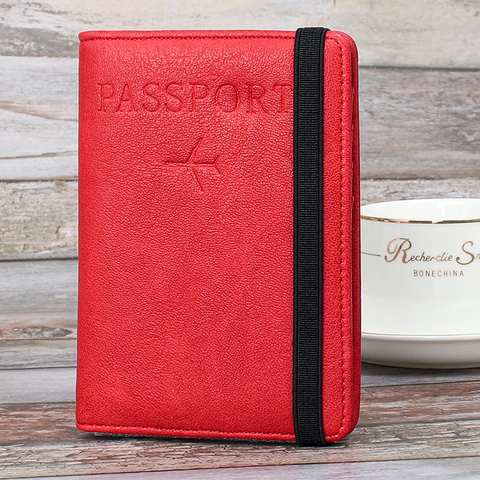 RFID-Blockierung PU Leder Reisepasshülle Reise Brieftasche Litschitextur Dokumenten-Organizer Mit Elastischem Band Unisex