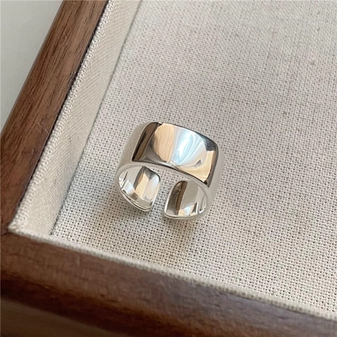 S925 Sterlingsilber Minimalistisch Glänzend Breit Offener Ring Für Damen Vintage Geometrisch Verstellbarer Fingerring Schmuck Geschenk
