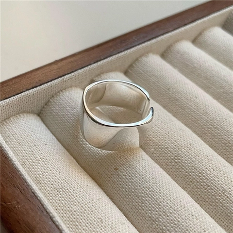 S925 Sterlingsilber Minimalistisch Glänzend Breit Offener Ring Für Damen Vintage Geometrisch Verstellbarer Fingerring Schmuck Geschenk