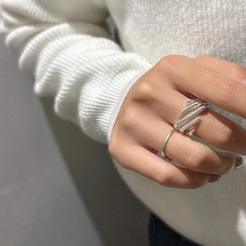 S925 Sterling Silver Cross Twill Open Ring For Women Minimalist Geometric Layered Adjustable Fashion INS Style Jewelry Ring Gift