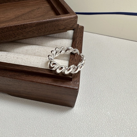 Vintage 925 Sterlingsilber Croissant Ring Für Damen Polierte Gedrehte Textur Offener Verstellbarer Fingerring Modeschmuck