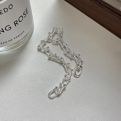 925 Sterlingsilber U-Förmiges Hufeisen Gliederarmband Für Damen Vintage Industrie Gehämmert Textur Kette Modeschmuck