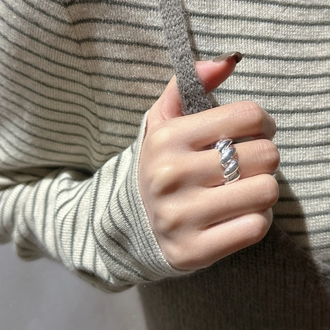 Vintage 925 Sterlingsilber Croissant Ring Für Damen Polierte Gedrehte Textur Offener Verstellbarer Fingerring Modeschmuck