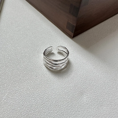 Vintage 925 Sterling Zilver Meerlaagse Golf Open Ring Voor Vrouwen Minimalistisch Verstelbaar Geometrisch Getextureerde Sieraden