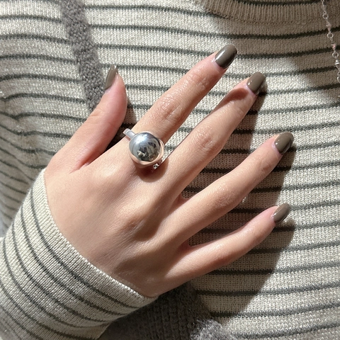 Minimalist 925 Sterling Silver Round Ring For Women Vintage Adjustable Open Ring Polished Brushed Texture Fashion Jewelry Gift