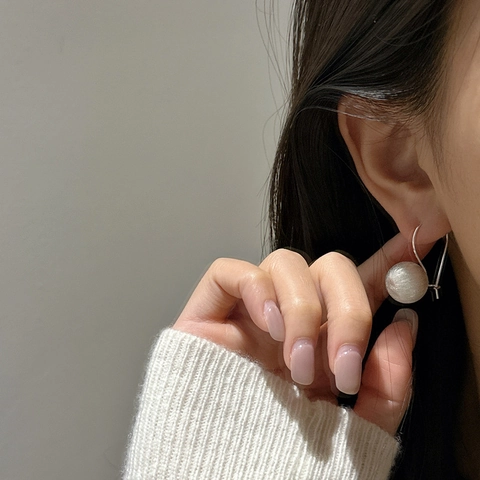 925 Sterling Silver Brushed Texture Ball Drop Earrings Minimalist Sphere Design Korean Fashion Jewelry For Women Everyday Wear