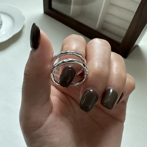925 Sterling Silver Double Layer Textured Wavy Open Ring Minimalist Geometric Adjustable Finger Ring Jewelry For Women