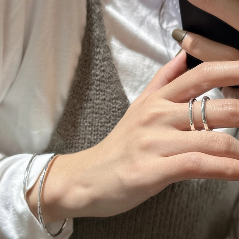 925 Sterling Silver Double Layer Textured Wavy Open Ring Minimalist Geometric Adjustable Finger Ring Jewelry For Women