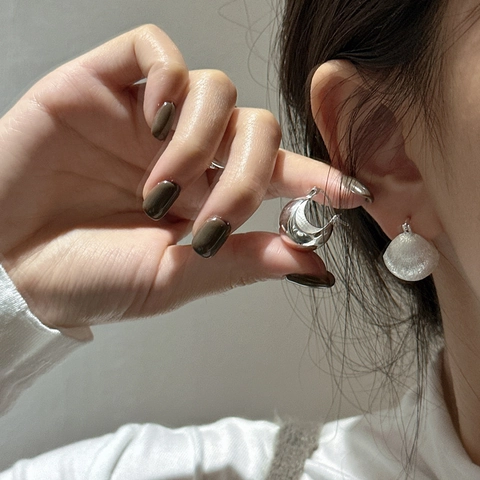 Pendientes de Aro con Bola de Plata de Ley S925 Minimalistas Coreanos Pulido Espejo Mate Cepillado Texturizado Geométrico Redondo para Joyería de Mujer