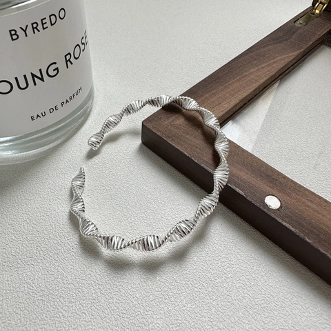 925 Sterling Silver Twisted Bangle For Women Minimalist Wavy Texture Open Adjustable Cuff Bracelet Retro Fashion Jewelry