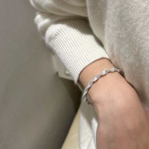 925 Sterling Silver Twisted Bangle For Women Minimalist Wavy Texture Open Adjustable Cuff Bracelet Retro Fashion Jewelry