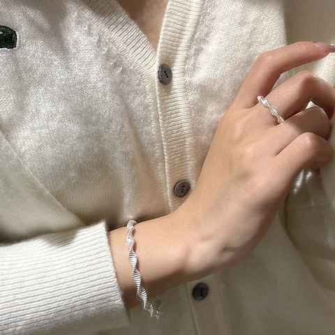 Anello Aperto in Argento Sterling 925 Con Texture a Onde da Donna Design Minimalista a Linea Attorcigliata Anello Regolabile Gioielli