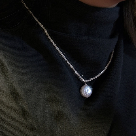 Collana di Perle Artificiali a Bottone Barocco in Argento Sterling S925 Girocollo Scintillante per Donna Gioielli in Stile Coreano Vintage