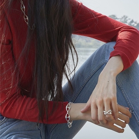 925 Sterling Silver Anchor Chain Ring For Women Korean Fashion Adjustable Pig Nose Open Band High Polished Vintage Minimalist Jewelry Gift