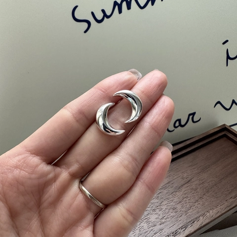 S925 Sterlingsilber Mond Ohrstecker Für Damen Minimalistisch Poliert Glänzend Mondsichel Ohrringe Koreanischer Vintage Stil Schmuck