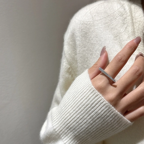S925 Sterling Silver Bar Ring Minimalist Geometric Adjustable Open Finger Ring Retro Korean Fashion Jewelry For Women Gift