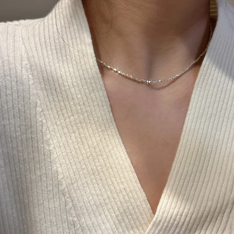 Collar Minimalista de Plata de Ley S925 para Mujer Cadena de Plata Triturada Irregular Colgante de Corazón Geométrico Joyería