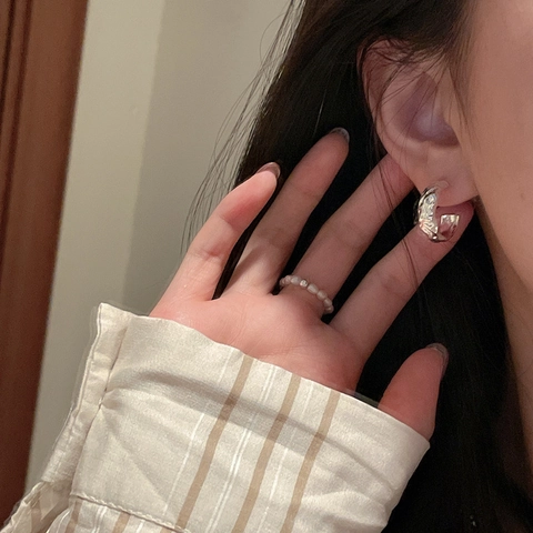 Orecchini a Bottone in Argento Sterling 925 a Forma di C Minimalisti Martellati Orecchini a Cerchio Curvi per Donna Gioielli Vintage