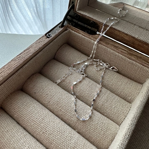 S925 Sterling Silver Minimalist Square Chain Necklace For Women Korean Style Simple Geometric Design Shiny Clavicle Chain Jewelry